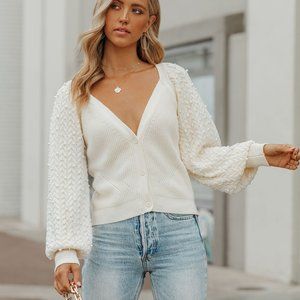ALBA COTTON BLEND PEARL BUTTON FRONT CARDIGAN - IVORY